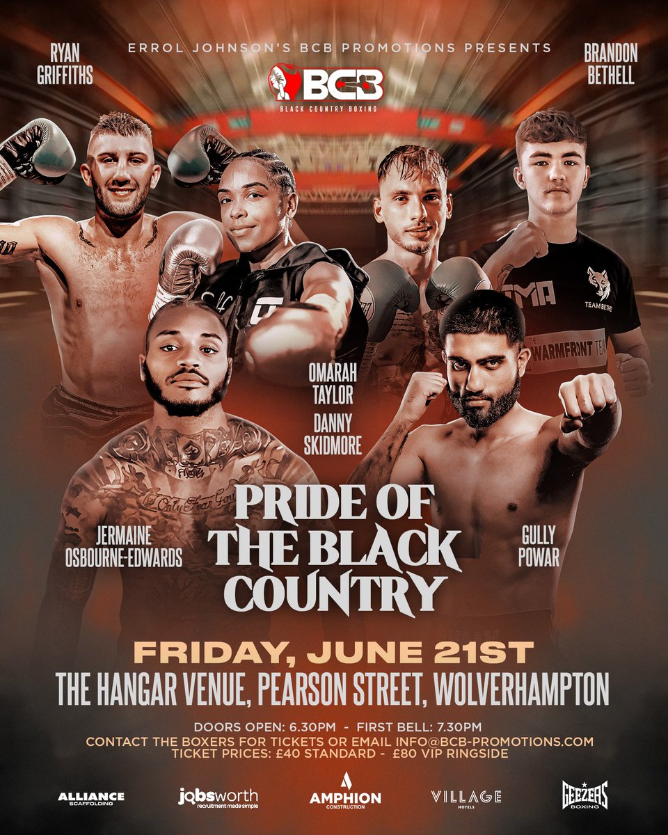 ***Pride Of The Black Country Update*** Unbeaten duo Omarah Taylor and Danny Skidmore have been added to the stacked June 21st show at the Hangar Venue in Wolverhampton. Tickets are available now, priced £40 standard and £80 VIP. #boxing #prideoftheblackcountry