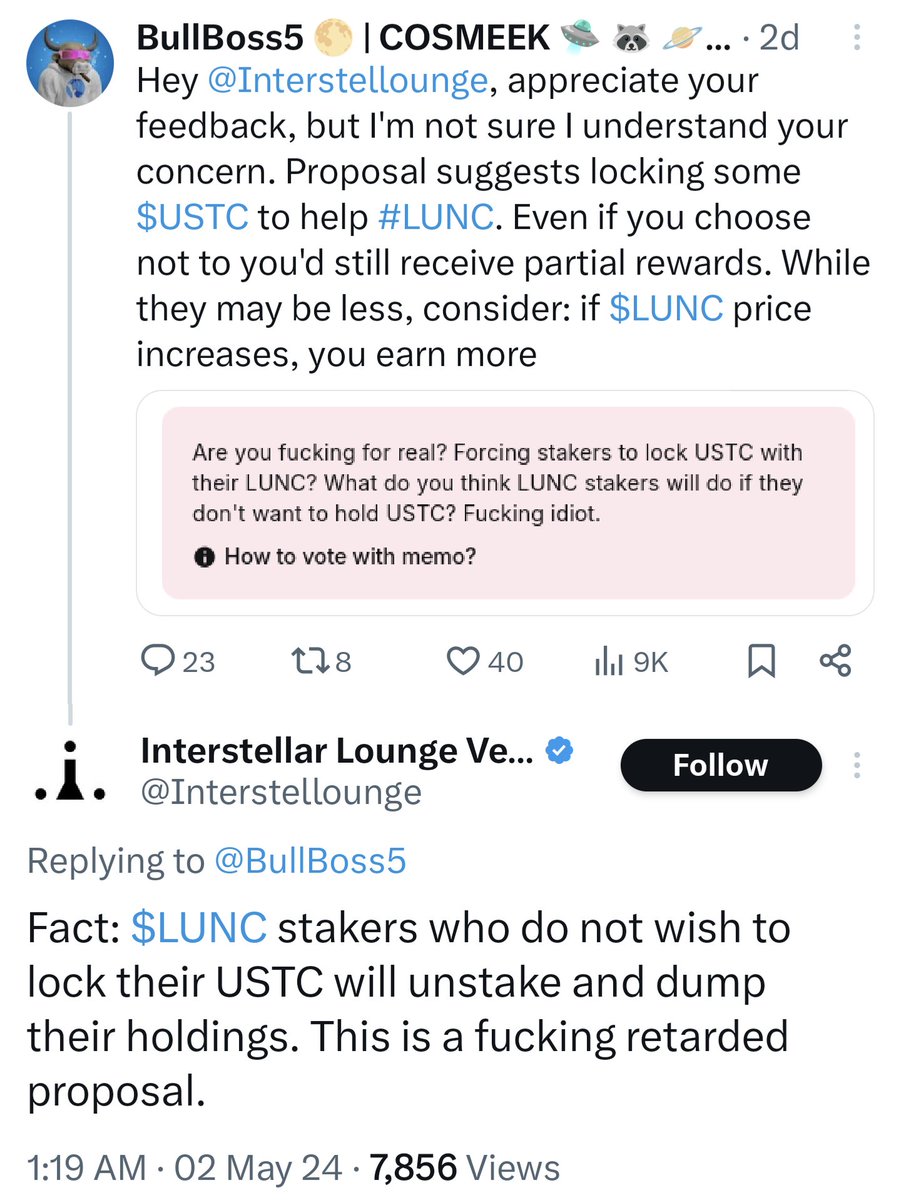 Not a fan of the profanity.  But interstellar is right.  And that's not the only reason why this proposal is stupid and won't work.  Don't be fooled.  
#lunc
#ustcfirst