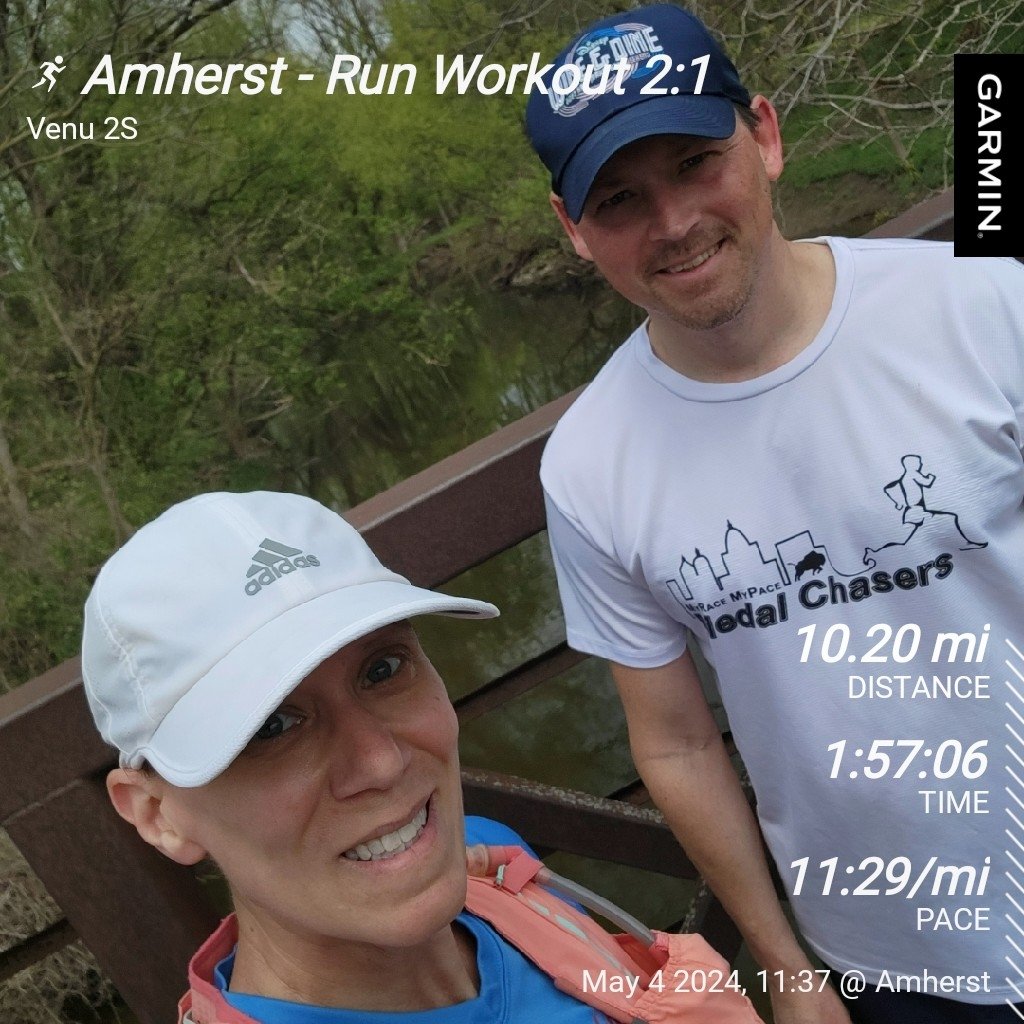 Phew that last mile was pretty tough today! Definitely not in the distance running shape we used to be 🤣! But we're still looking forward to the Buffalo Half Marathon in 3 weeks! #running #runningtogether #medalchasers #longrun #halfmarathontraining #buffalohalfmarathon