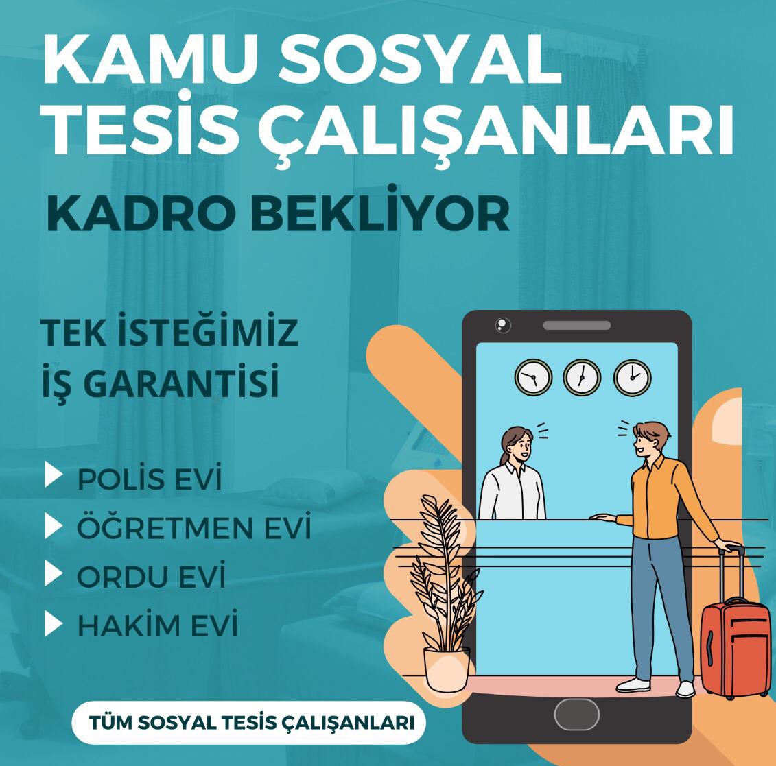 #Kamusosyaltesisleri Biz Kamu Sosyal Tesislerde çalışan (Orduevleri, Polisevleri Öğretmen evleri) maaşlarını isletme gelirinden alan sözleşmeli İŞÇİLERİZ Devletimize 7 /24 ) Hizmet Etmekteyiz Kadro Bizimde Hakkımız. <a href="/eczozgurozel/">Özgür Özel</a> <a href="/M_Sarigul/">Mustafa Sarıgül</a>