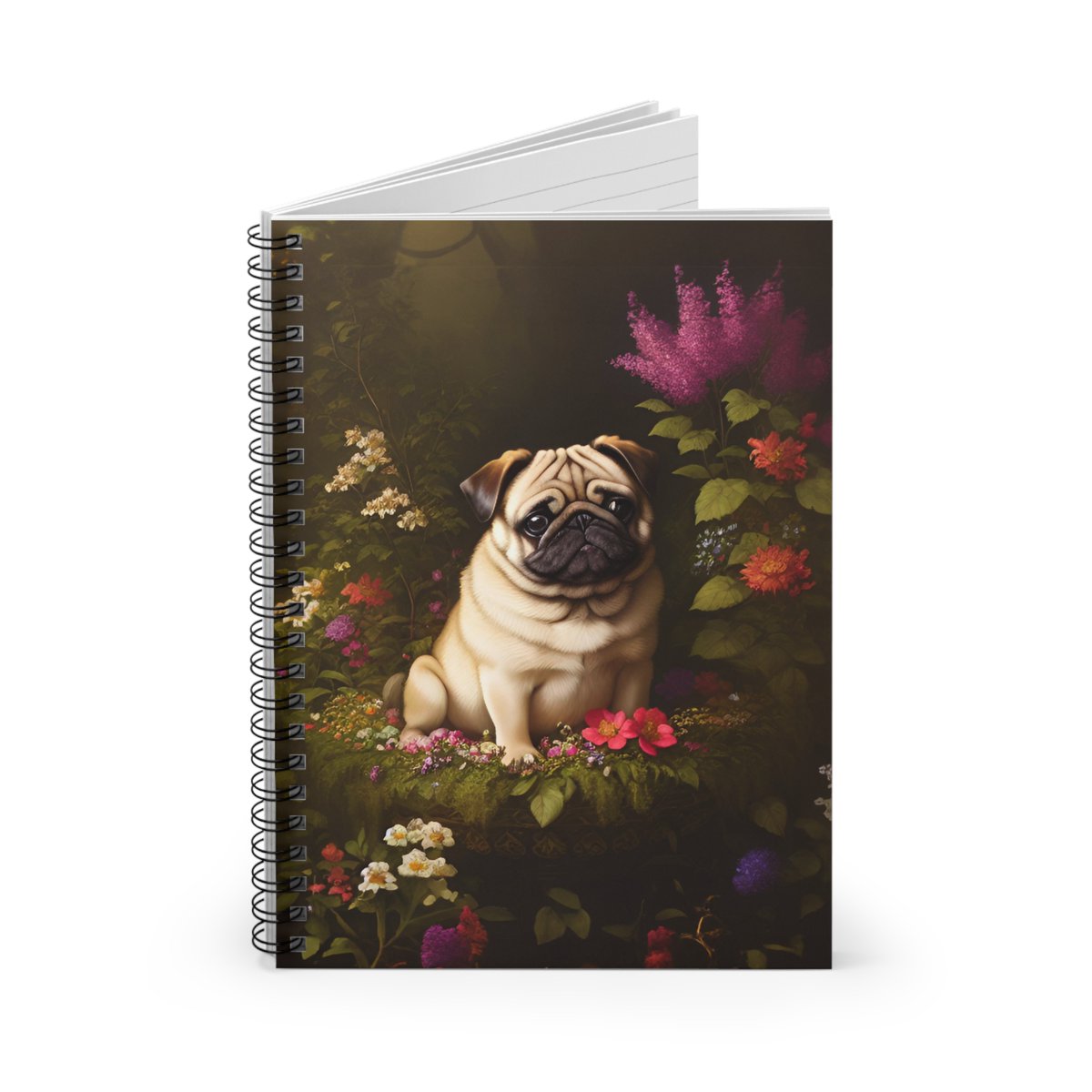Pug Dog Floral Spiral Notebook.  Shopping lists, school notes or poems - 118 page spiral notebook with ruled line paper is a perfect companion in everyday life.  #journal #Notebook #spiralnotebook #vintagestyle #vintage #PugLover #puglife 

thistlemouse.co.uk/products/pug-d…