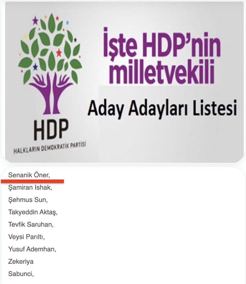 İsveç te ata tecavüz ederken yakalanan Senanik Öner'in  HDP'nin Mardin MV. aday adayı olduğu ortaya çıktı.
İyi ki seçilmemiş te İsveç te kalmış, Türkiye deki atların namusu kurtulmuş.