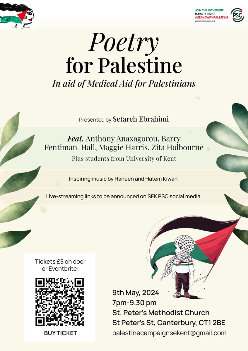 Would like to remind everyone about this event on the 9th again, ft. @Anthony1983, Zita Holbourne, @BFHwordsmithery and @Maggie_harris54, in aid of @MedicalAidPal. Tickets £5 on the door or through Eventbrite: eventbrite.co.uk/e/poetry-for-p… Or remotely: eventbrite.co.uk/e/876110278427…