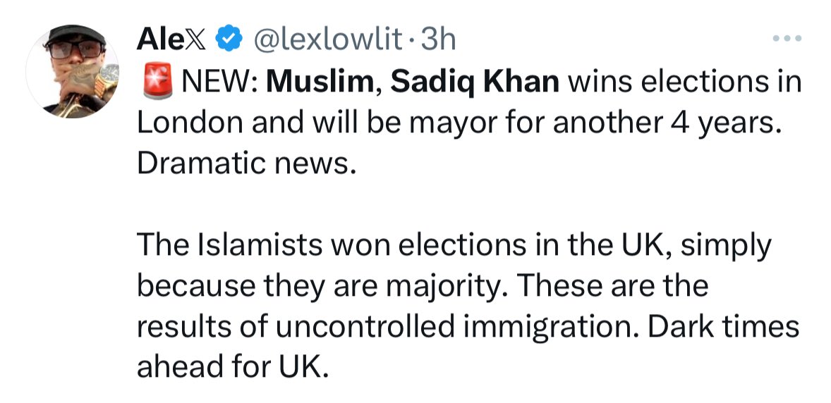 Can’t believe I suggested that defeat for Sadiq would be celebrated by racists, white supremacists and Islamophobes the world over. What was I thinking? Here’s how they’ve taken him winning 👇🏻