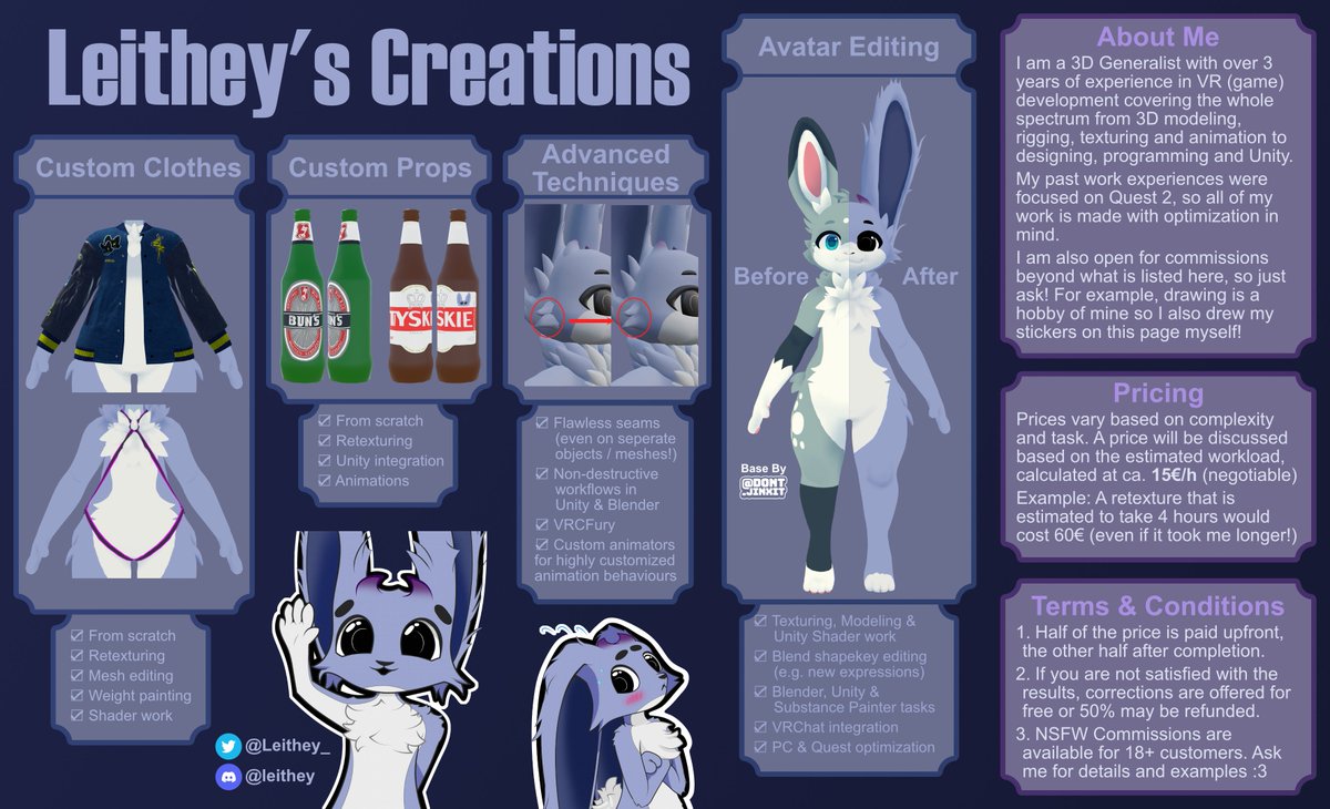 I am now open for 3D/VRChat commissions!
🐇

#VRChat #commission #commissionopen #furry #blender #3d