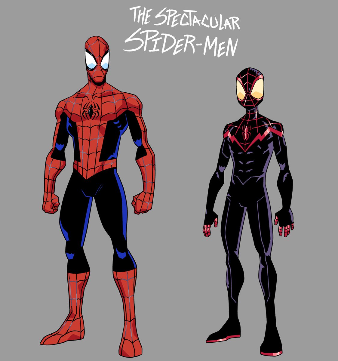 spider-man looking at viewer simple background 1boy standing full body male focus multiple boys  illustration images
