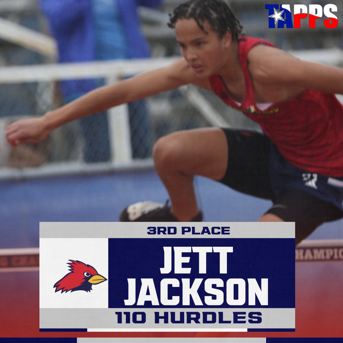 Congratulations to Jett Jackson for his TAPPS 6A 3rd place finish in the 110 hurdles! @JPIIHS_Track