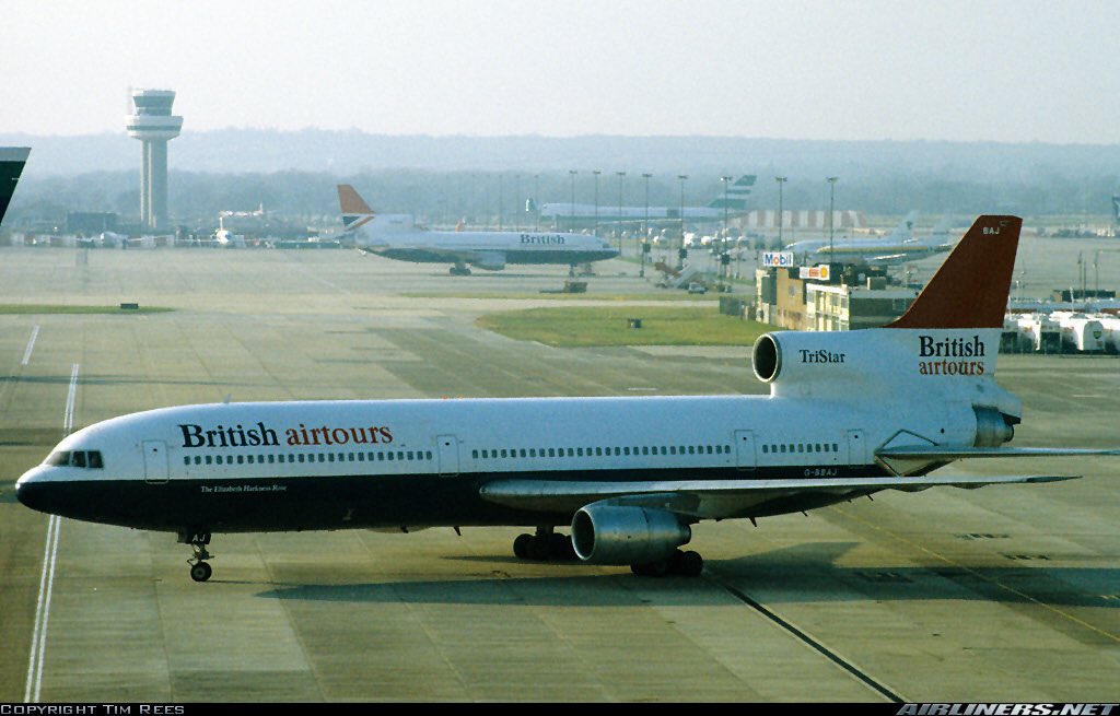 A British Airtours Lockheed Tristar seen here in this photo at London Gatwick Airport in January 1983 #avgeeks 📷- Tim Rees