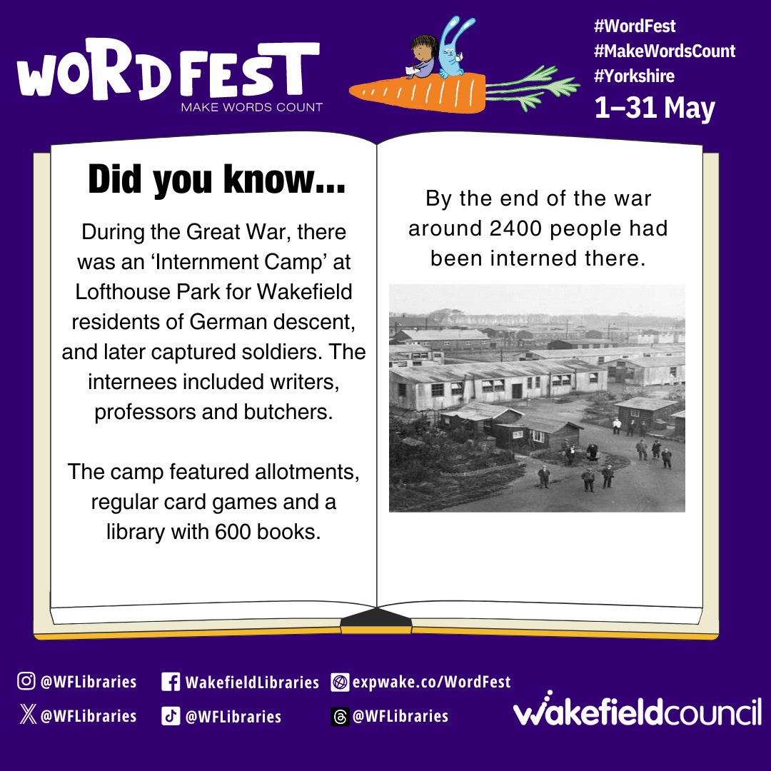 📚Did you know Lofthouse Park once housed an internment camp?

#makewordscount #wordfest #libraries #wakefield #festival

@ouryear2024 @wfmuseums @mywakefield @wkfdhistsoc