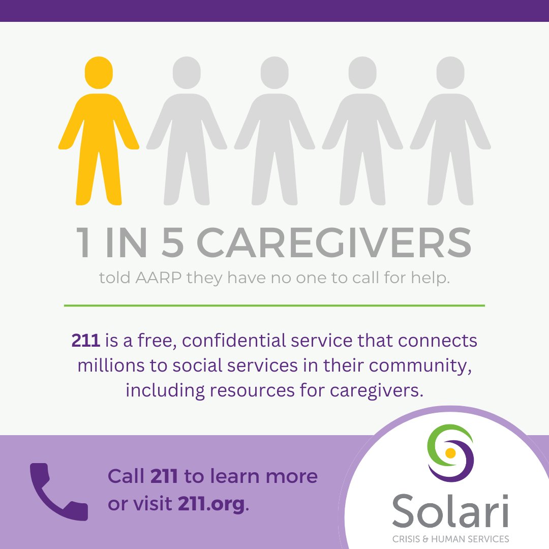 211 is able to assist caregivers! In partnership with AARP and United Way Worldwide, 211 can provide connections to specific caregiver-based resources, support groups, transportation assistance for loved ones, and connect you with additional care services.