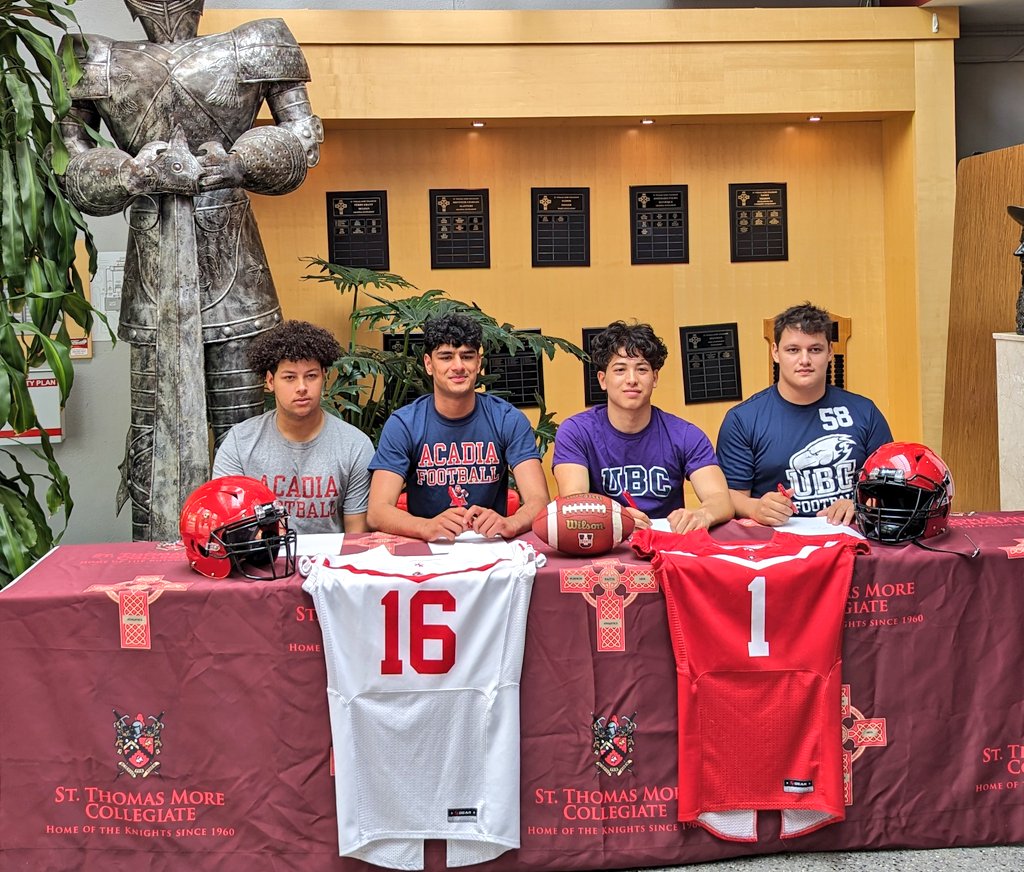 Congratulations to the four <a href="/stmcfootball/">STM Knights Football</a> knights continuing their academic and athletic pursuits at the next level, at opposite ends of the nation! <a href="/AcadiaFootball/">Acadia Football</a> <a href="/AcadiaAthletics/">Acadia Athletics</a> <a href="/UBC/">University of British Columbia</a> <a href="/ubctbirds/">UBC Thunderbirds</a> 👏🏼🏈

<a href="/SiddooG/">Gurjaan Siddoo</a> <a href="/TrystanKebede/">Trystan Kebede</a> <a href="/niko_kgw/">Niko Kanagawa</a> <a href="/SebastianGorrie/">Sebastian Gorrie</a>

⚔️#GoKnights⚔️