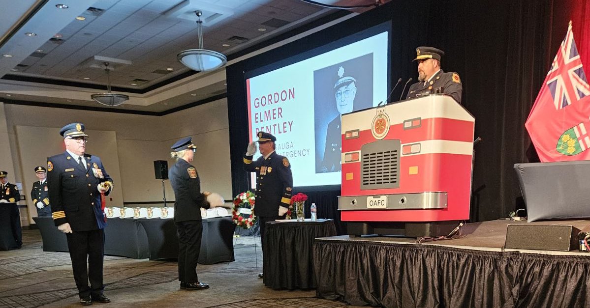 Chief Bentley was a MFES Firefighter for 40 years and retired in 1991 after 12 years as Fire Chief.   We, along with his family, honoured the contributions of Chief Bentley at the Ontario Association of Fire Chief’s Memorial.