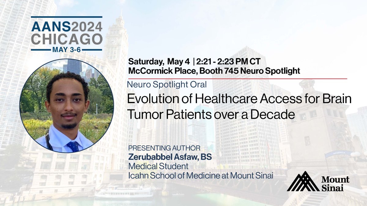 TODAY! Neuro Spotlight Oral Presentation by @ZeruAsfaw one of our @IcahnMountSinai medical students - at Booth 745! 👏🧠 #AANS2024 #WhatMatters