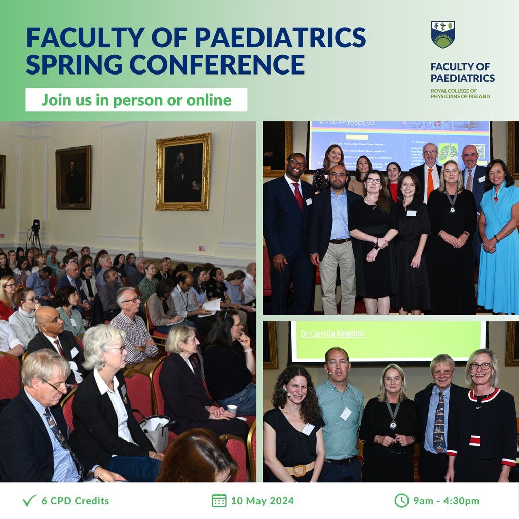 Join us for the Faculty of Paediatrics Annual Spring Conference on Friday, 10 May 2024, either in person at No. 6 Kildare Street or online.⁠ ⁠⁠ 📅 10 May 2024⁠ ⏰ 9am - 4:30pm⁠ 6️⃣ CPD credits⁠ ⁠ Book now 👉 eur.cvent.me/VE5wm