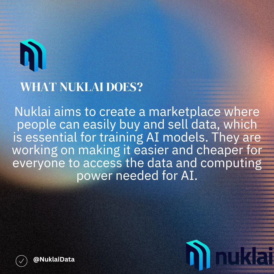 #Nuklai aims to create a marketplace where people can easily buy and sell data, which is essential for training AI models. They are working on making it easier and cheaper for everyone to access the data and computing power needed for AI.

$NAI #SmartData