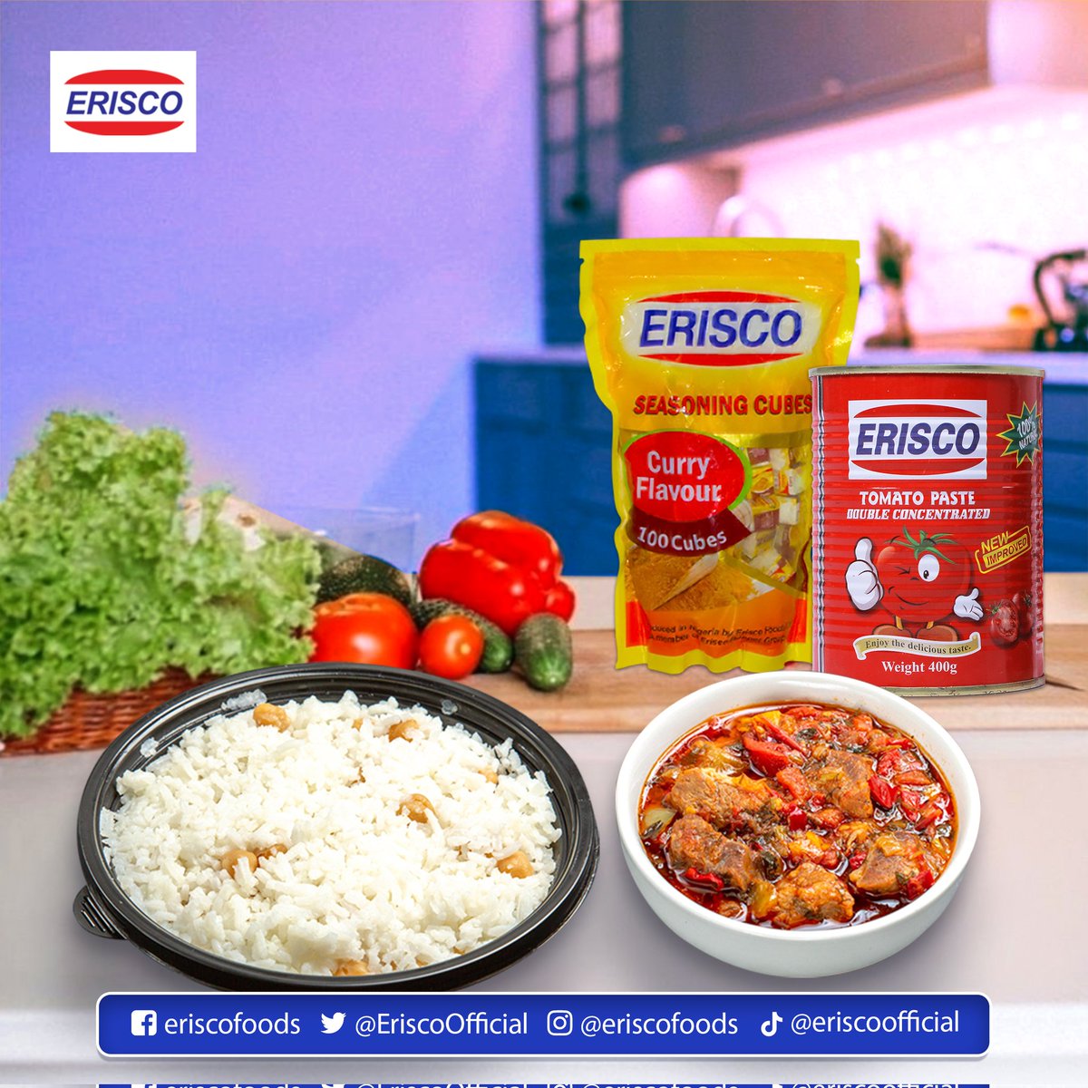 Craving rice with stew flavoured with Erisco seasoning cubes for dinner. 😋 What's on your menu for dinner?
#EriscoFoods  #dinnertime  #MadeInNigeria.