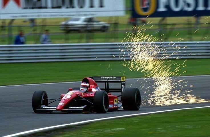 British Grand Prix 1991 Jean Alesi/Ferrari 643 drawing sparks. #F1 #Formula1 #RetroGP #RetroF1