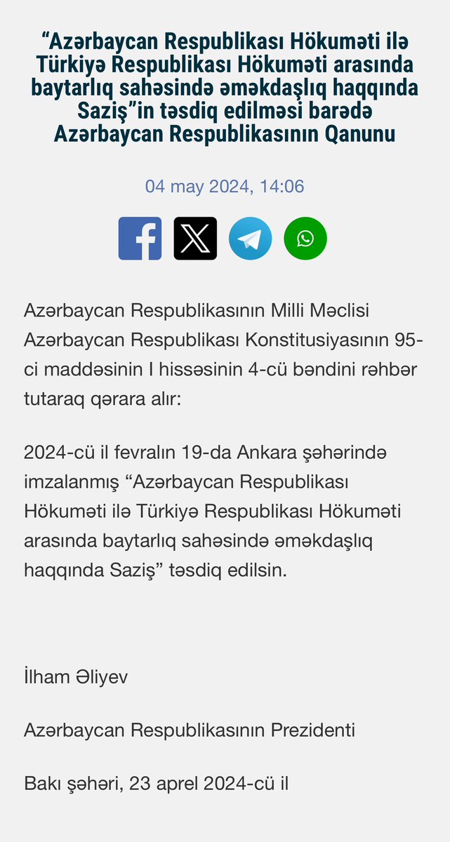 Azerbaycan Cumhurbaşkanı sayın İlham Aliyev, Türkiye ile Azerbaycan arasında gelirde çifte vergilendirmenin kaldırılması yönündeki anlaşmayı bugün onaylamıştır. 
Hayırlı Olsun. 🇹🇷🤝🇦🇿