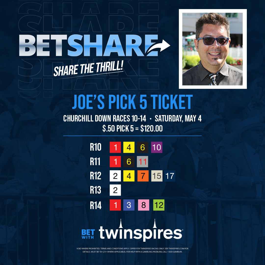 🚨 EXPERT BETSHARE 🚨 

It's almost time for @KentuckyDerby 150 and we have a late Pick 5 ticket @ChurchillDowns from expert handicapper @JoeyDaKRacing that you can join for as little as $2.40 per share!

#ShareTheThrill with #TwinSpires #BetShare ⤵️ 

spr.ly/6015jXjm1