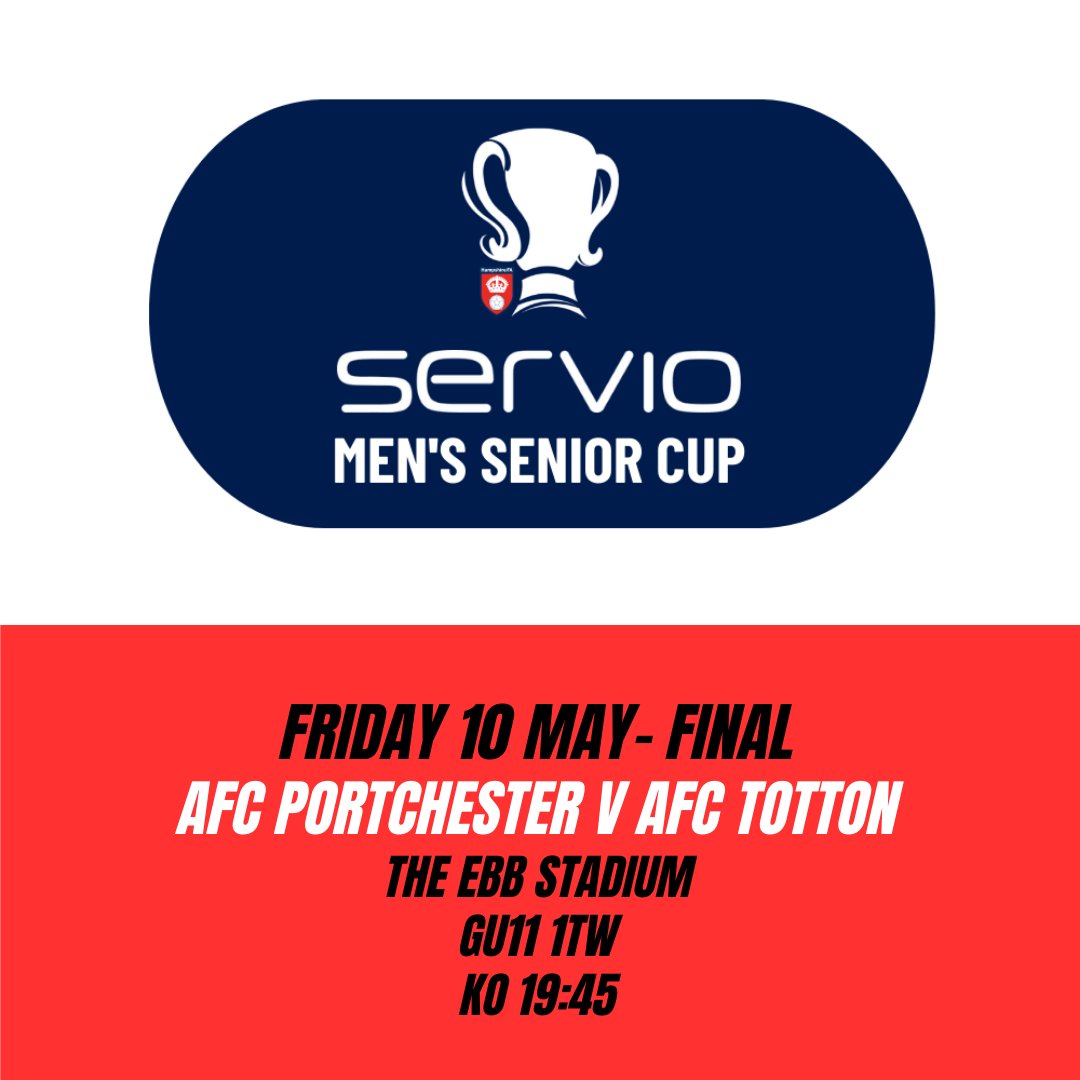 A spot of #fridaynightfootball to round off the week on the mainland. The @HampshireFA @HFA_CountyCups Servio Mens Senior Cup Final at EBB Stadium, High Street, Aldershot, GU11 1TW. It's @AFCPortchester vs @AFCTotton. KO is 19:45