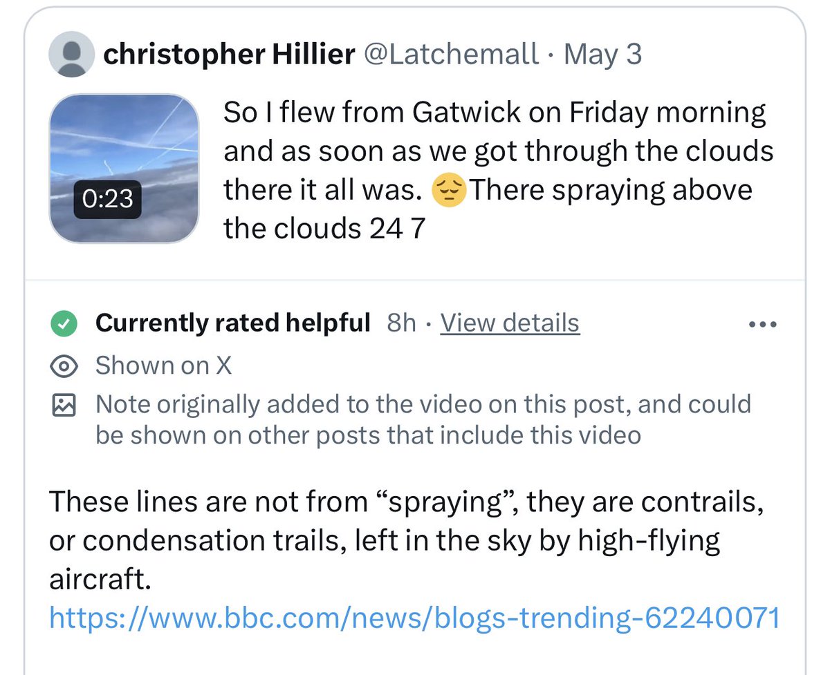 Look up #NovaScotia May is Geoengineering Awareness Month. Read the Community note….it doesn’t matter whether it’s Chem or con, it’s affecting our weather, crops, well-being and economy. It has to stop.