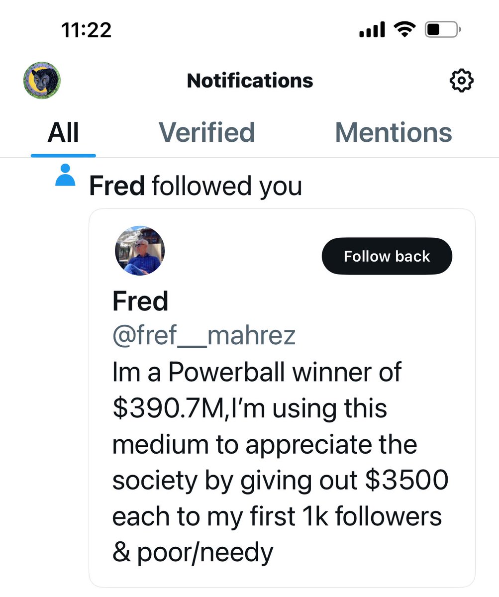 So many powerball winners are following me today. They want to give me their money. This is like the 3rd one I have  been notified about just today.