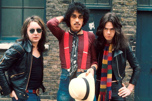 Brian Downey, Phil Lynott and Gary Moore of Thin Lizzy. Photo by ©Michael Putland