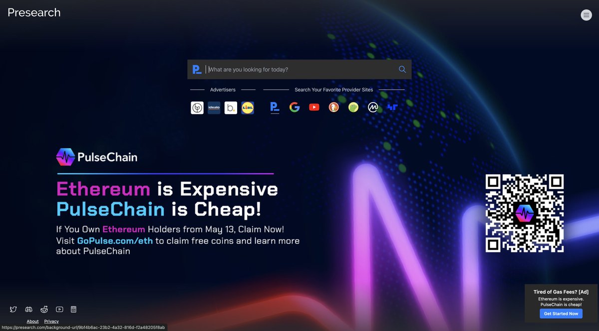 GoPulsecom's tweet image. Excited to announce our partnership with @presearchnews  🎉

GoPulse shares the same values of decentralization &amp;amp; privacy, so teaming up made sense!

We (once again) spent a lot of money to advertise $PLS and our new landing page GoPulse.com/eth ✅

The ads went live…