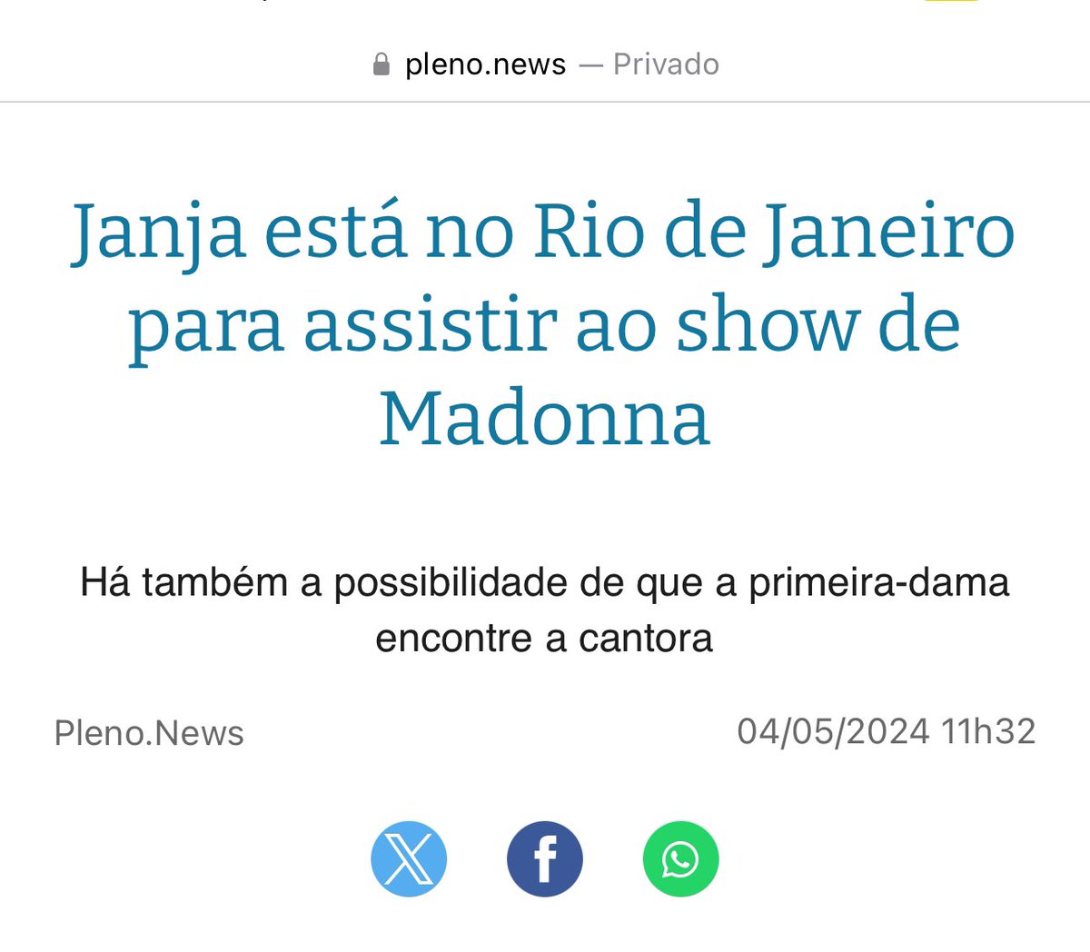 🚨ANOMALIAS DO BRASIL
A morte cruel do cachorrinho no voo da gol, deixou Janja abalada. 
Mas a tragédia do Rio Grande do Sul a faz ir ao show de Madonna no Rio.