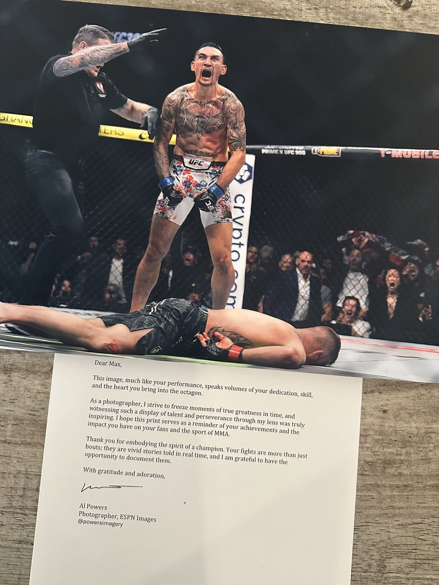 Thank you to @powersimagery for catching this moment in history and sending me a print. UFC 300 was unreal and i am grateful to have been in the making of it.