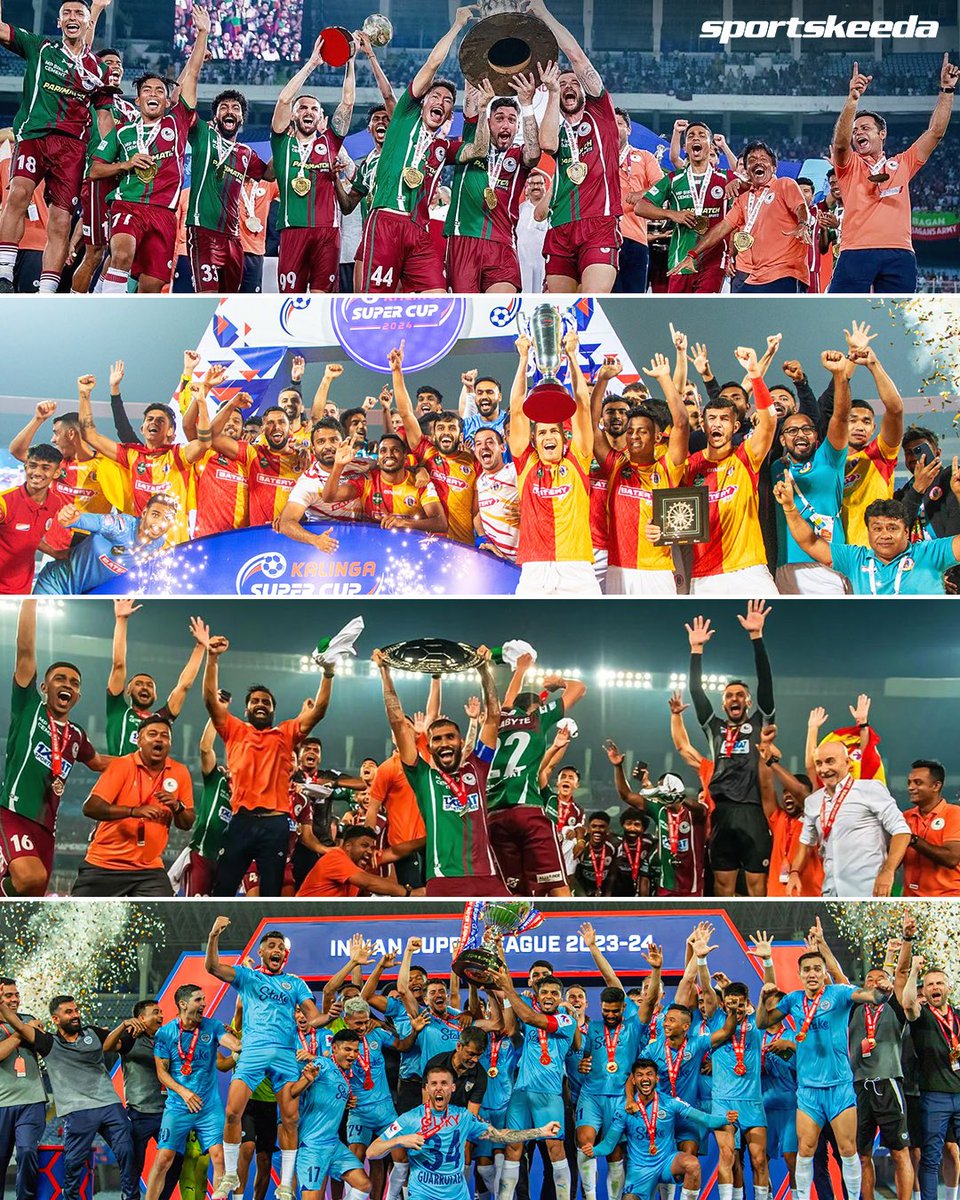 Champions of Indian Football!🏆

Durand Cup - Mohun Bagan
Super Cup - East Bengal
ISL Shield - Mohun Bagan
ISL Cup - Mumbai City

Congratulations to all clubs!🔥

#IndianFootball #SKIndianSports