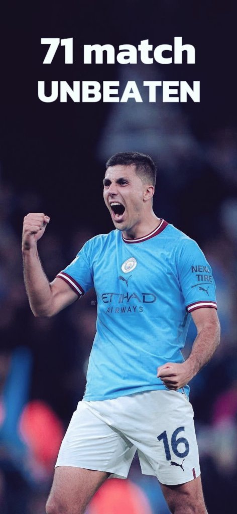 Rodri is currently 71 games unbeaten, which is the 2nd longest undefeated streak in football history. Invincible.
55 W
16 D
0 L