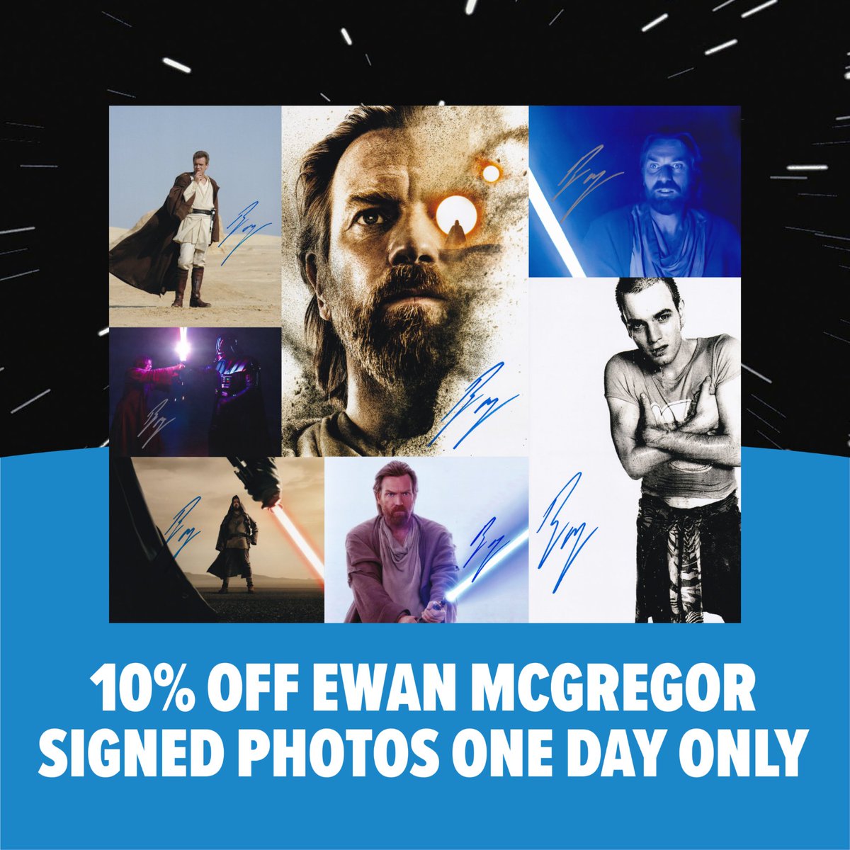 He has the high ground, but you have a discount. We're celebrating May the 4th by giving you 10% off Ewan McGregor autographs from Shop FAN EXPO. But hurry, the deal is only on for today. Discount will automatically be applied at checkout. spr.ly/6019jp8Hd