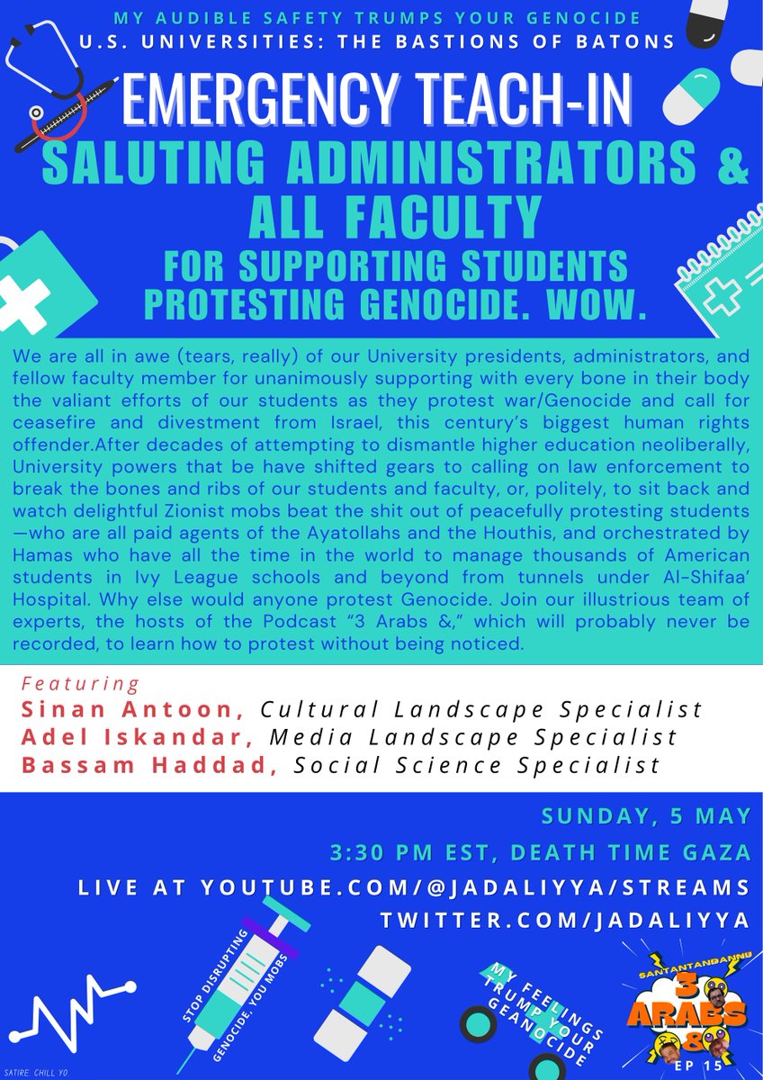 We are all in awe (tears, really) of our University presidents, administrators, and fellow faculty member for unanimously supporting with every bone in their body the valiant efforts of our students as they protest war/Genocide, by inviting the eager Police to beat the shit out…