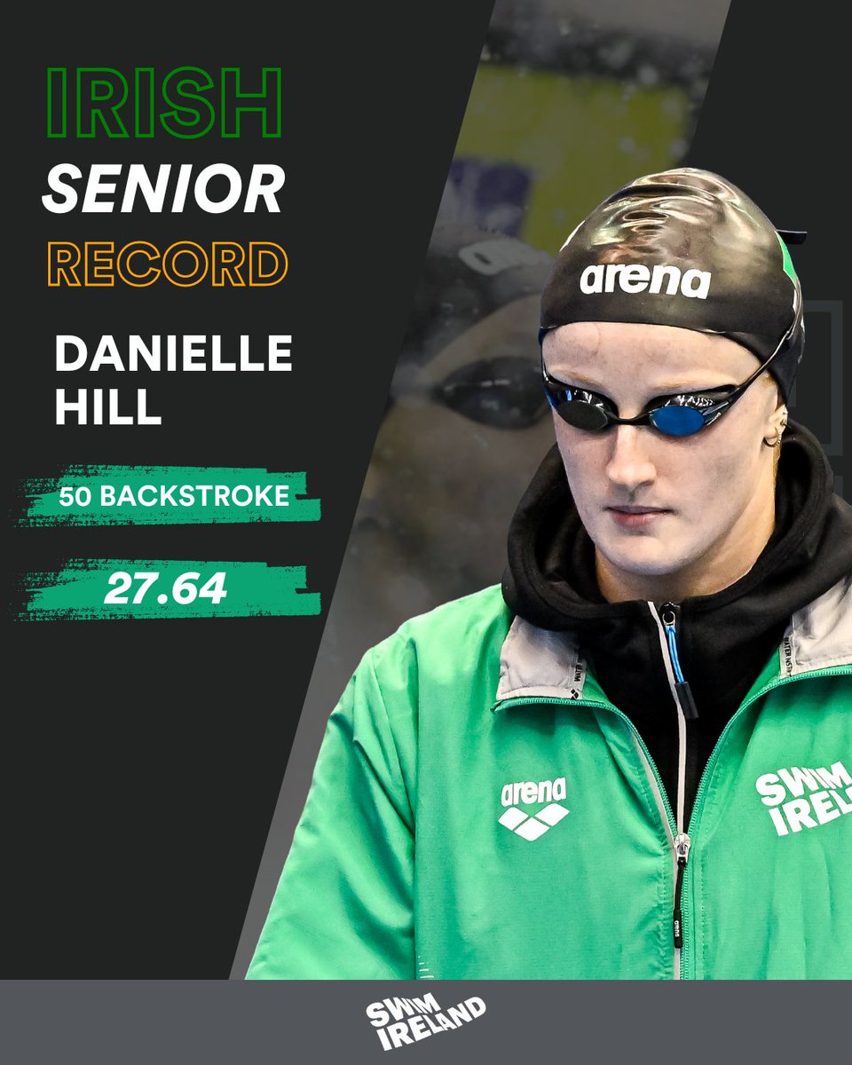 ‼️‼️ 𝗜𝗥𝗜𝗦𝗛 𝗥𝗘𝗖𝗢𝗥𝗗 𝗔𝗟𝗘𝗥𝗧 ‼️‼️ Danielle Hill continues her preparation towards Olympic Trials with another outstanding swim! She's broken her own 50m Backstroke Record at the Ulster LC Championships in 27.64. Danielle's previous best stood at 27.69 from 2023.…