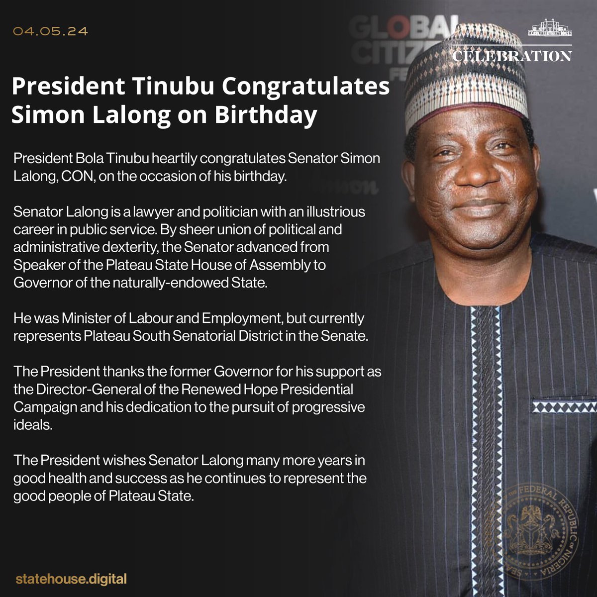 President Tinubu Congratulates Simon Lalong on Birthday