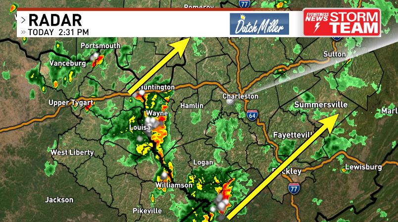 Tracking some storms from Huntington south into the Coalfields heading northeast. Not severe but some heavy rain/lighting with these for about 30-45 minutes possible.