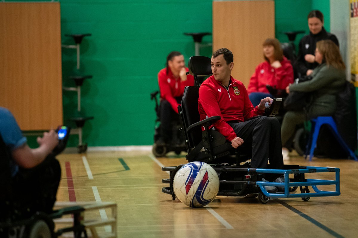 Congratulations to Wrexham AFC Powerchair players Morgan Jones, Caio Jones, Jamie Wiffen and Carson Jones, who played our first-ever friendly today, beating a Manchester City team 4-3 at East Manchester Academy 🙌 🔴⚪ #WxmAFC | @SPEnergyNetwork