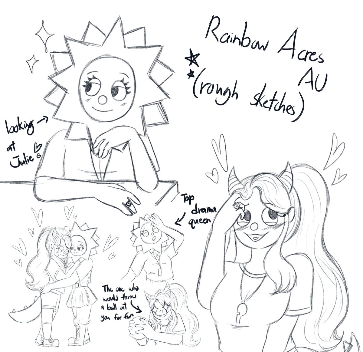 Rainbow Acres AU rough sketches!!

✨T H R E A D✨

[NOTE: Rainbow Acres AU is just the renamed version of Children's Camp AU (credits to my friend who helped me with that name)]
#WelcomeHome #WelcomeHomeAU #RainbowAcresAU #SallyStarlet #JulieJoyful #roughsketch #art #fyptt