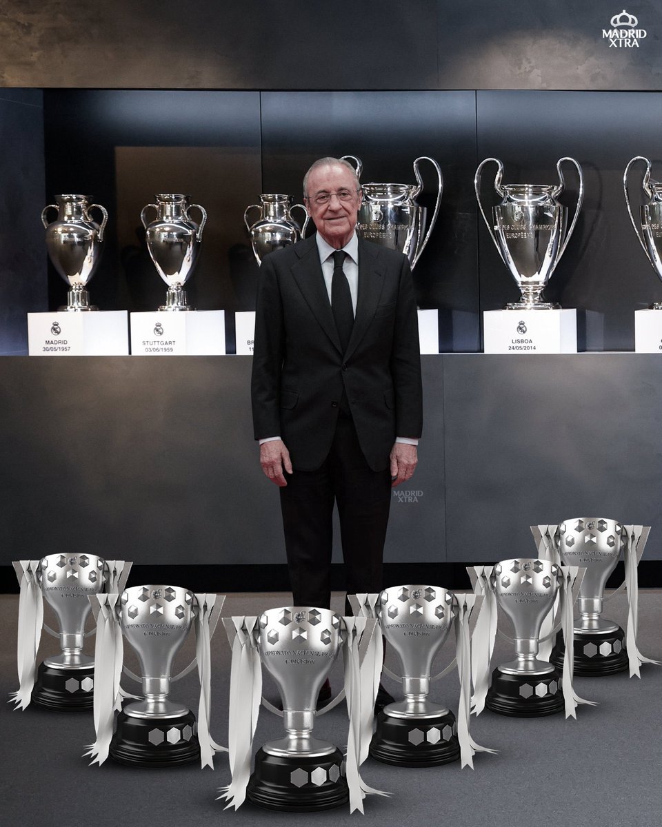 🚨 𝐎𝐅𝐅𝐈𝐂𝐈𝐀𝐋: Florentino Perez has won his 61 trophy in football and basketball as the president of Real Madrid.