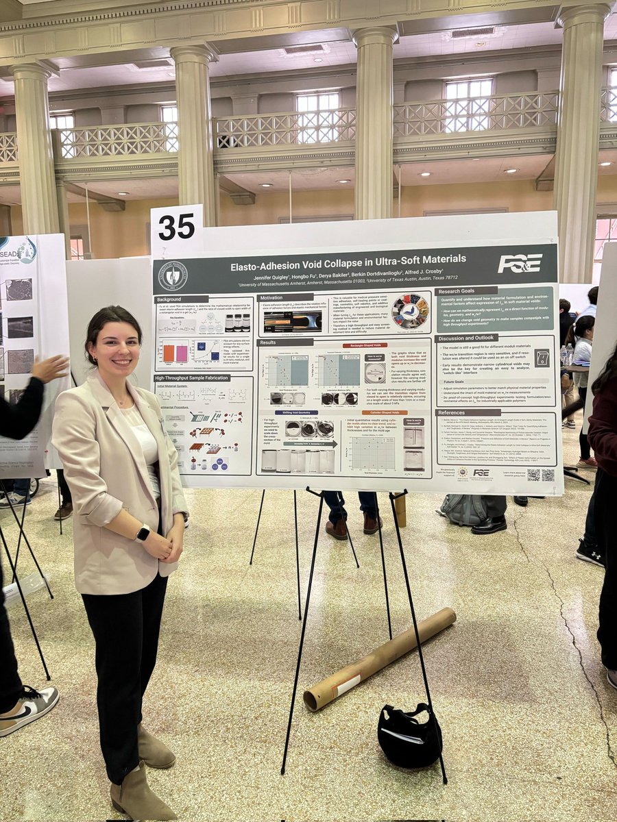 The Crosby Group was proudly represented at MIT Polymer Day this week, with Jennifer presenting her cool work on Elasto-adhesion void in ultra-soft materials. Great job, Jennifer! ⭐️ #PolymerDay #Research