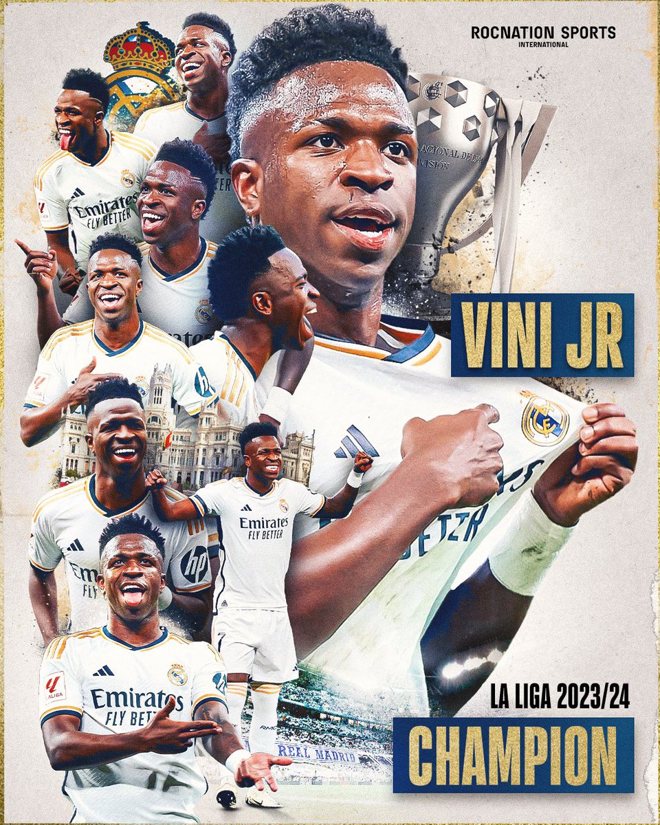 🏆 𝐂𝐇𝐀𝐌𝐏𝐈𝐎𝐍 🏆 Congratulations to @vinijr on winning the La Liga title for the third time in his Real Madrid career ⚪️🔥