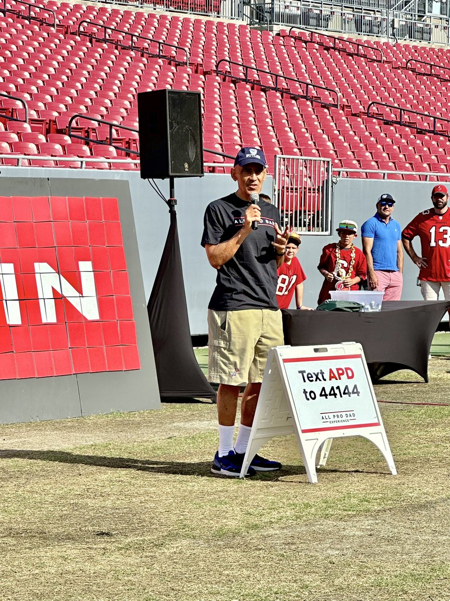 One of our favorite days and traditions, the @AllProDad day in Tampa! Such a fun day on the @Buccaneers field making memories. The boys love catching passes on the Bucs field. It was cool to hear the great @TonyDungy speak today.