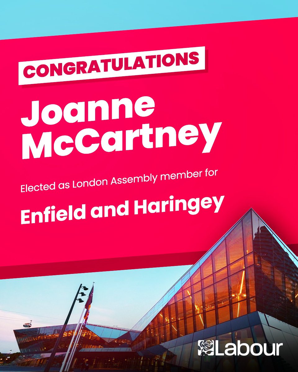 Congratulations @JoanneMcCartney, elected as London Assembly member for Enfield and Haringey.