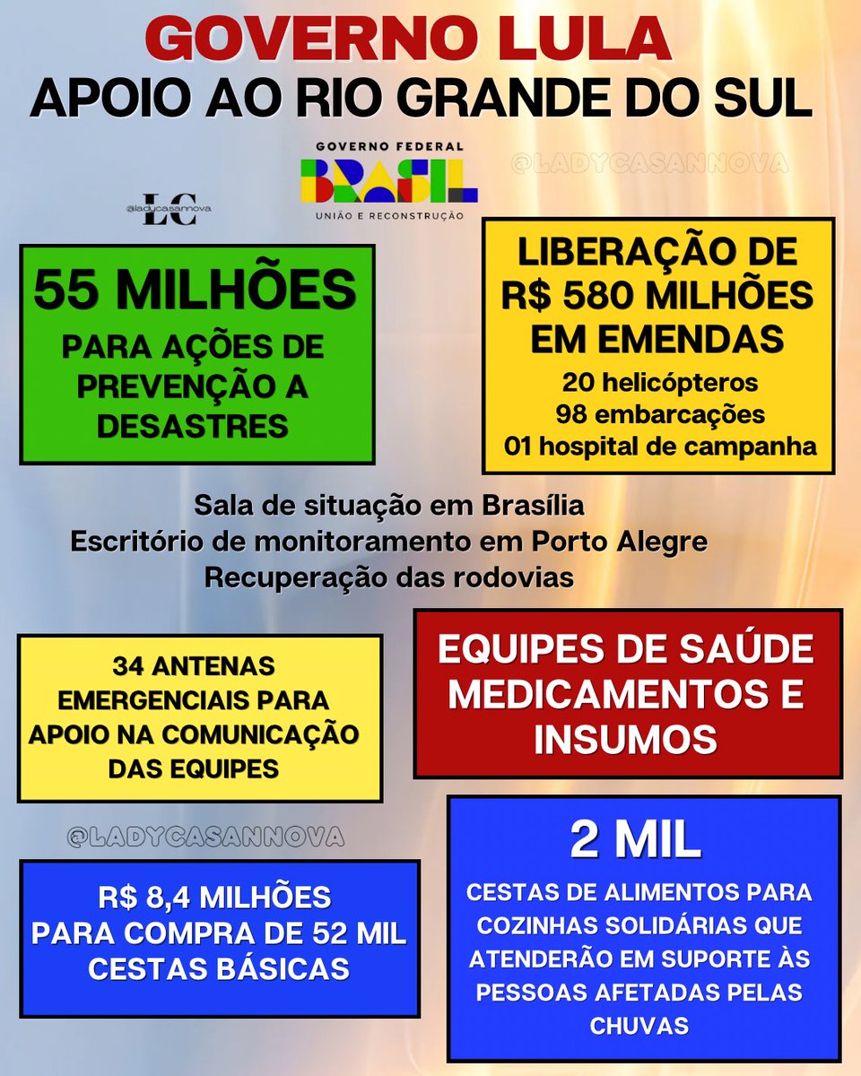 @VanderlPT13 Não, minha querida amiga @VanderlPT13 ♥️🚩 Só o governo Lula, que traçou todo um aparato de ajuda as vítimas #LulaComVoce #ForçaRS Madonna Aqui, estão 👇🏽👇🏽👇🏽