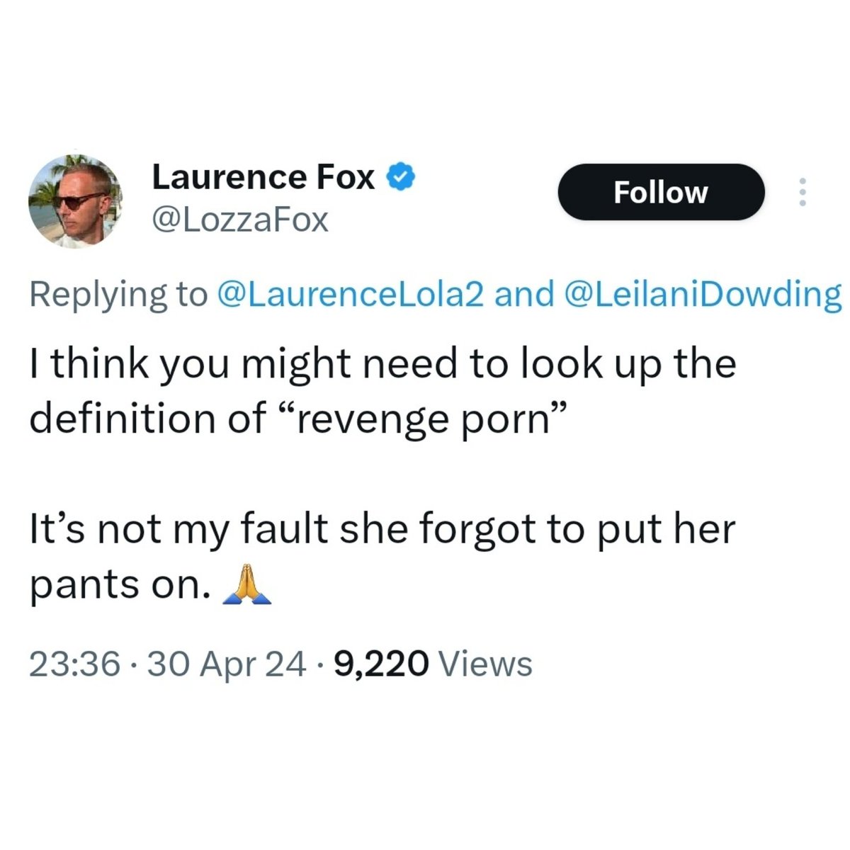 This is Laurence Fox's attitude after he tweeted an 'upskirted' photo of Narinder Kaur.... He has since deleted the offending tweet, but you can see he is unrepentant. Meanwhile, Kaur is consulting her solicitors.... #LaurenceFox #NarinderKaur