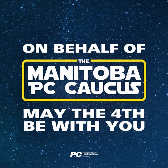 Fun Manitoba fact for #StarWarsDay: @Lucasfilm is dubbing the original 1977 film into Ojibwe this year thanks to a partnership with the Dakota Ojibway Tribal Council and @umanitoba! The Force is strong with Manitobans!! 😃💫 #Maythe4thBeWithYou