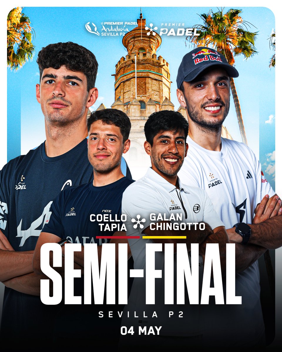 [SEMI-FINAL 2 - MEN] @Arturocoello__ & @agustapiacarp 🆚 @Chingoland_ & @alegalan96 🔴 LIVE NOW 📆 30 April - 5 May 🏟️ La Cartuja 📺 Watch via broadcast partners and @redbull TV (Quarters-Finals to Final) #PremierPadel #SevillaPremierPadelP2