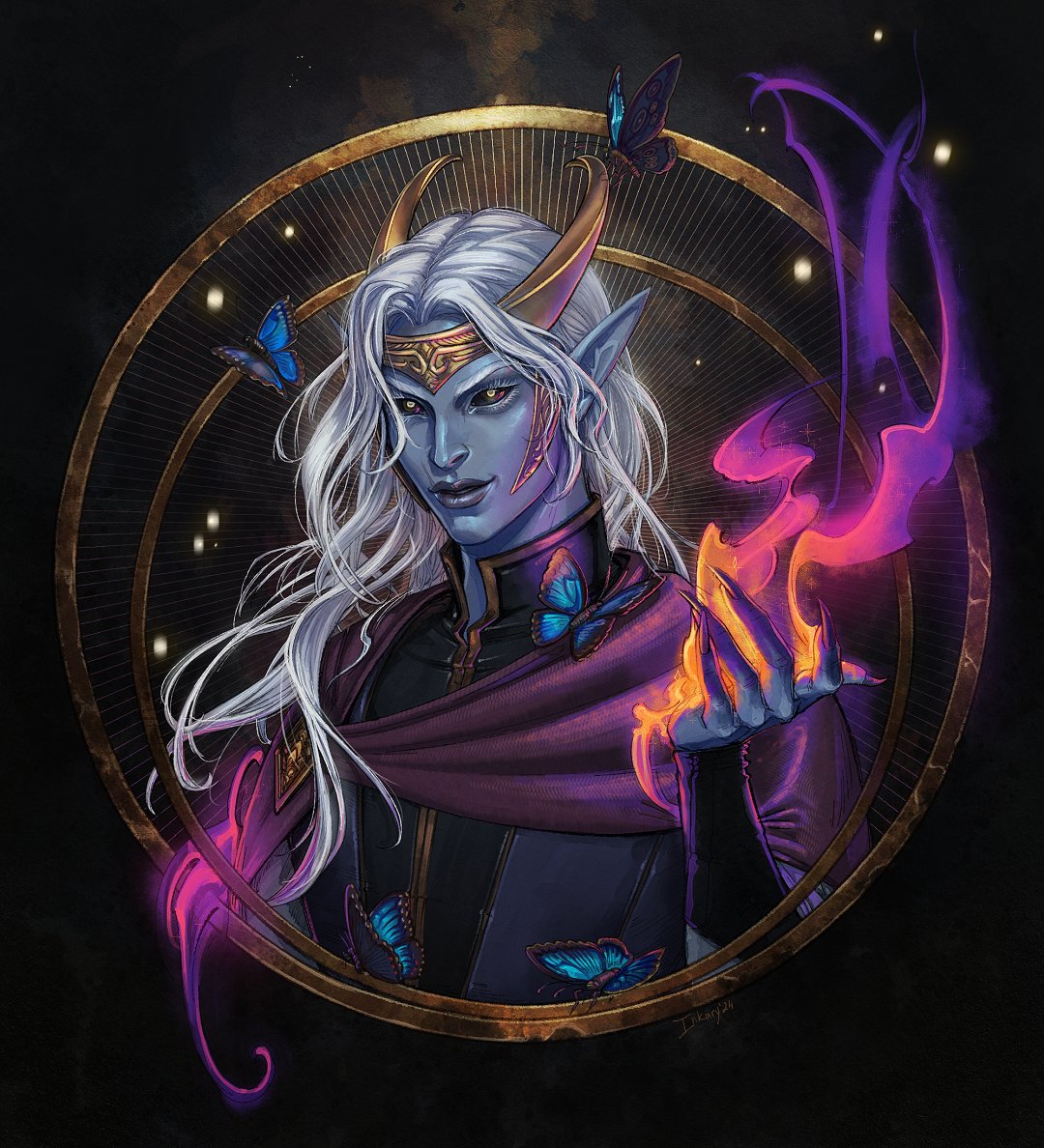 Zenitharen Sylphblood, an astral elf wizard. Watercolor bust commission for Talenthiel.
