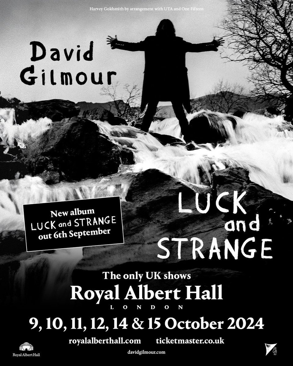 London Royal Albert Hall shows announced for October - first access to tickets for UK/IE residents pre-ordering the new album, Luck and Strange, from the official David Gilmour UK Album Store at davidgilmour.com/rah General sale, Friday 10 May